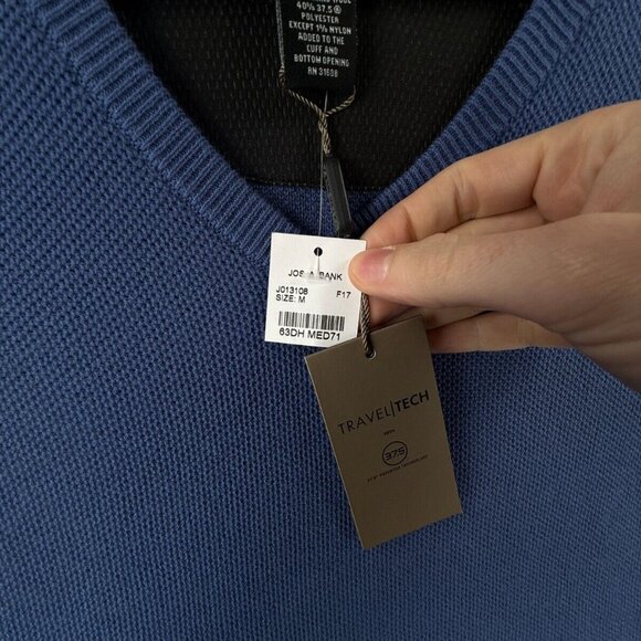 NWT JOS. A. BANK Blue V Neck Knit Sweater Medium Wool Blend Travel Tech Men - Picture 9 of 13